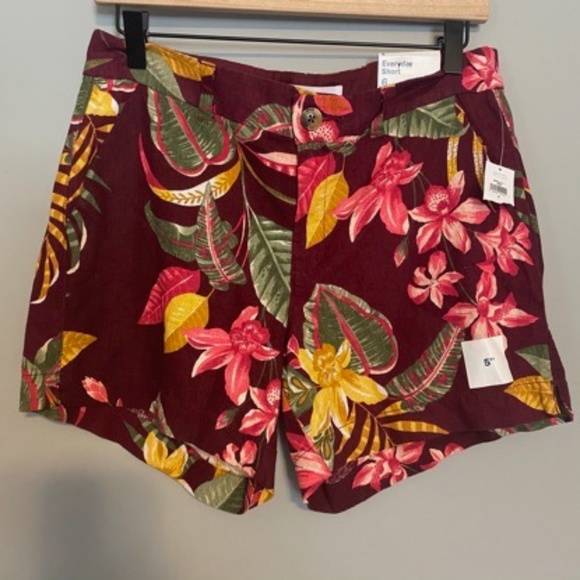 Old Navy Pants - OLD NAVY mid rise maroon floral linen blend shorts